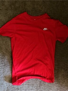Nike Men's Red Crewneck Tee with Small White Swoosh